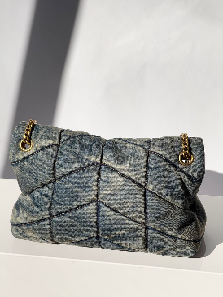 Saint Laurent Medium Denim Puffer Quilted Shoulder Bag