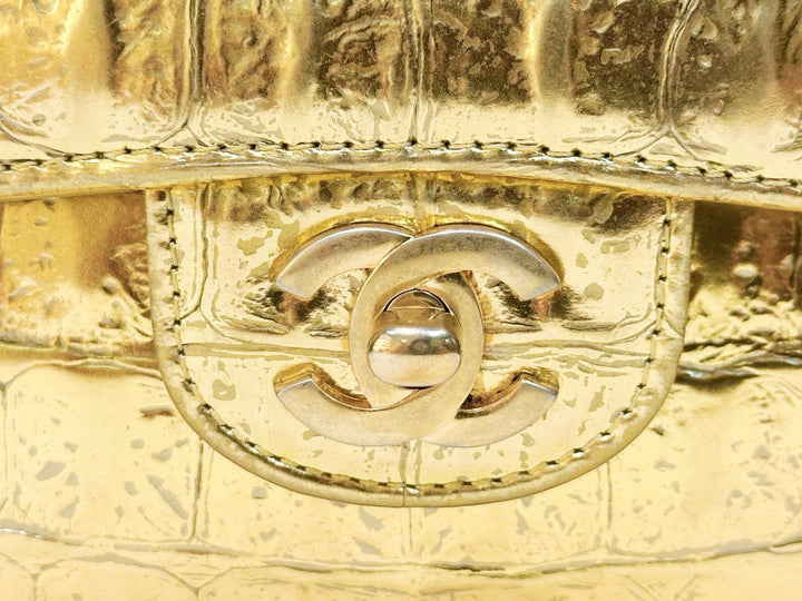 Chanel Metallic Gold Croc Embossed Medium Classic Flap Bag
