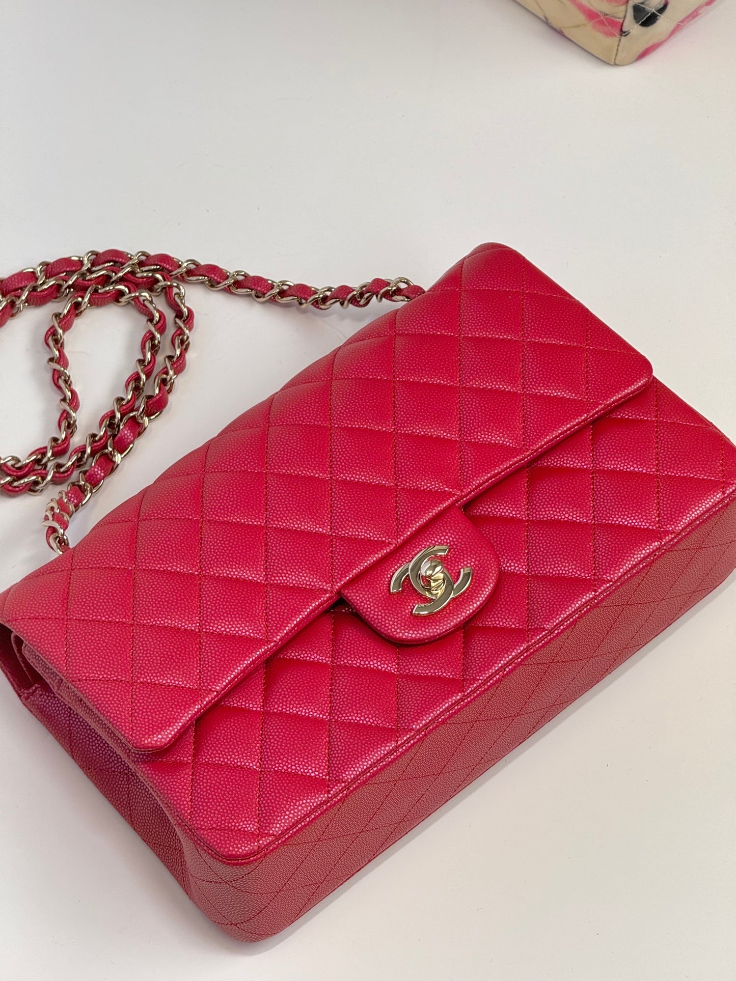 Chanel 21S Red Iridescent Medium Caviar Flap Bag