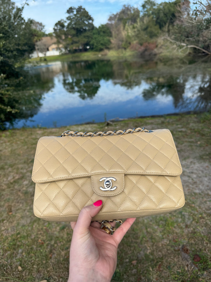 Chanel 2003 Beige Medium Caviar Classic Flap