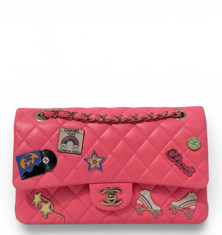 Chanel Medium Hollywood Charms Classic Flap Bag Pink Lambskin Light Gold Hardware 2024