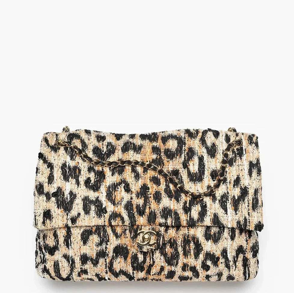 Chanel Maxi Flap Bag Brown Leopard Tweed Mixed Fibers Gold Tone Hardware Métiers D’Art 2026