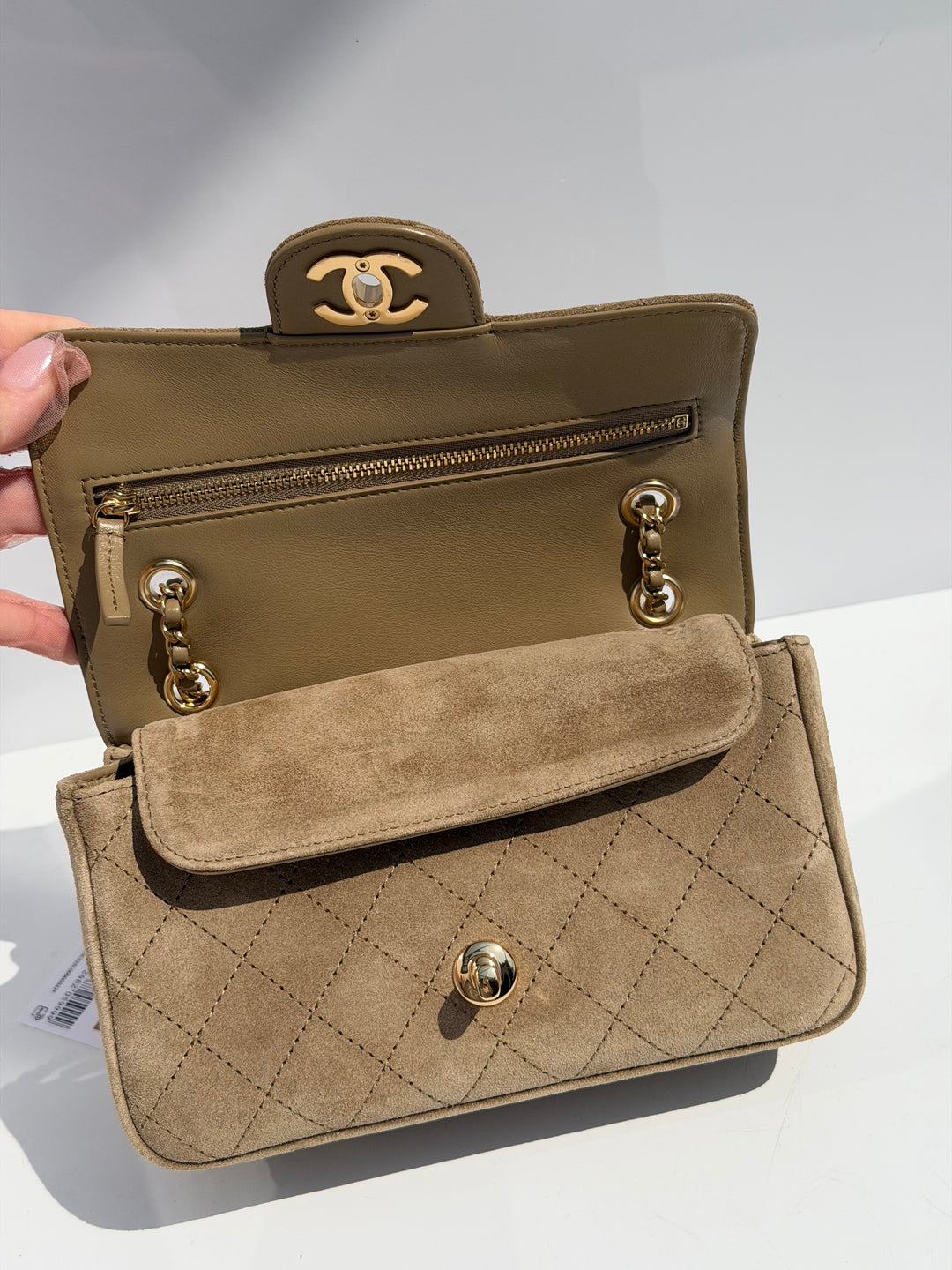 Chanel Mini Flap Souplissimo Suede Calfskin Dark Beige Gold Hardware 2026