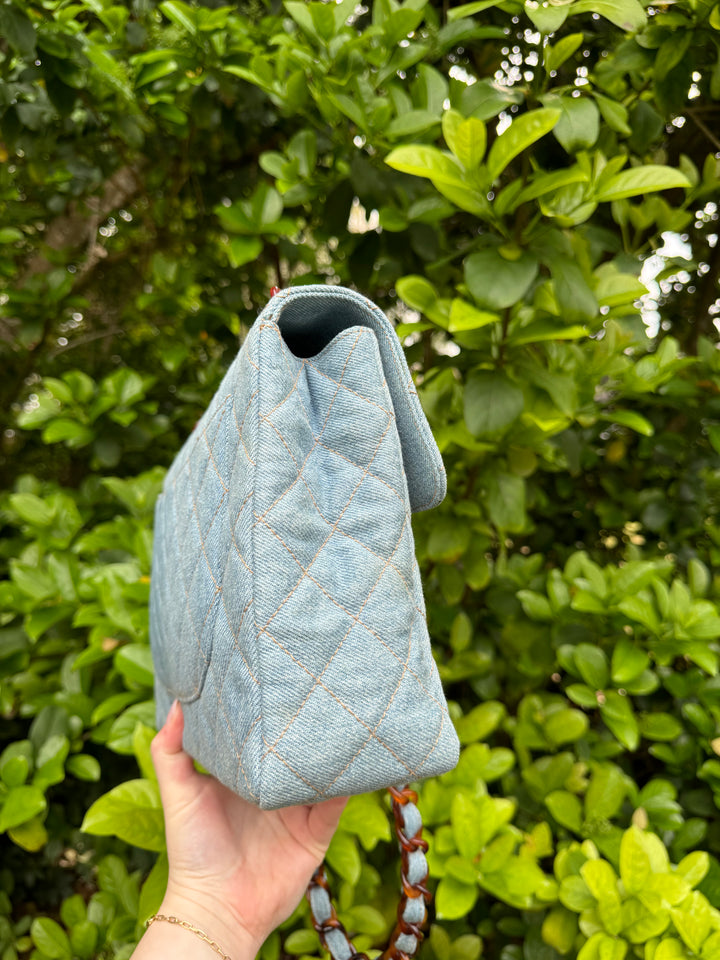 Chanel 1990s Vintage Denim Tortoise Flap Bag