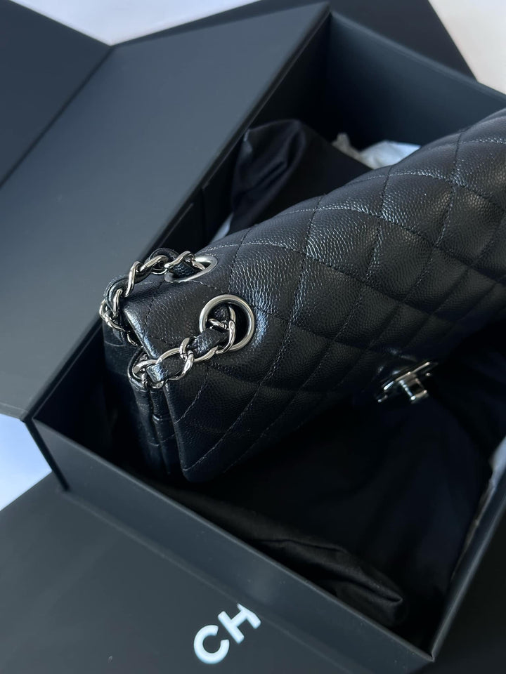 Chanel 18C Small Black Caviar Iridescent Classic Flap Bag + RHW