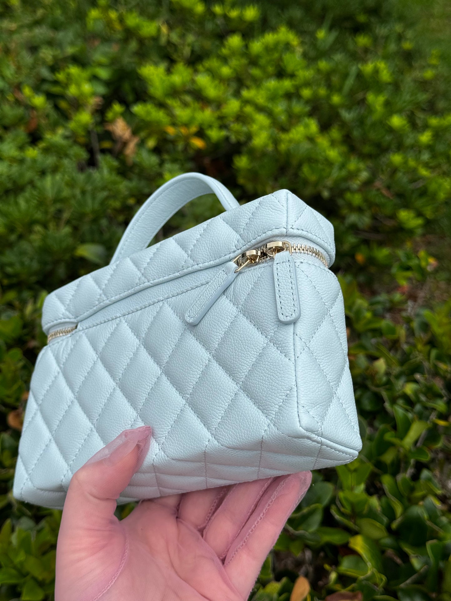 Chanel 25S Light Blue Caviar Slim Vanity Bag