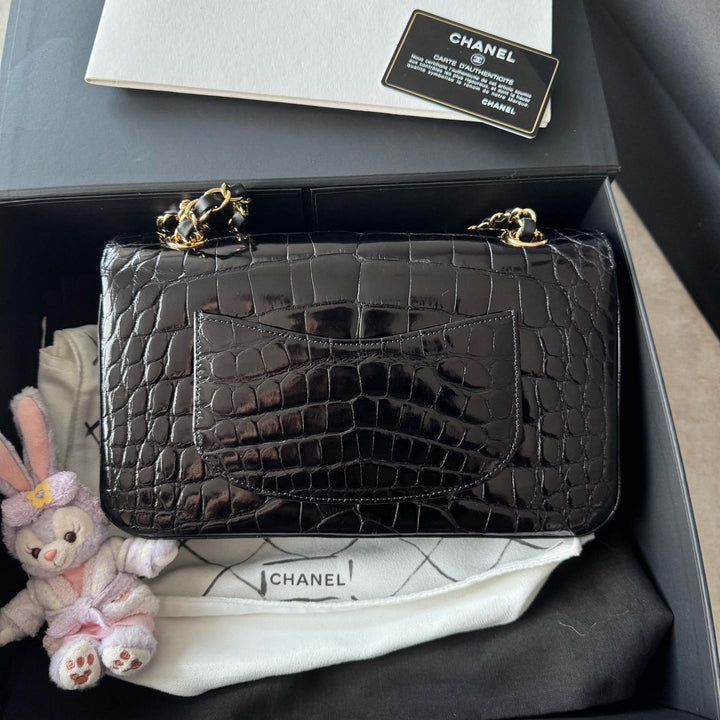 Chanel Medium Classic Flap Bag Alligator Black Gold Hardware 2019