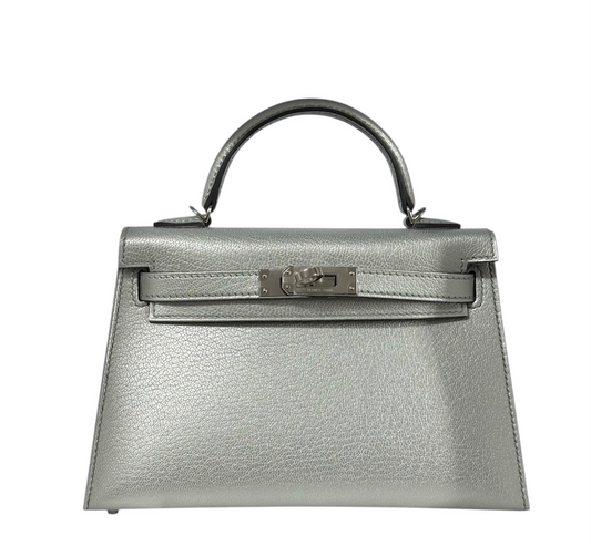 Hermes Mini Sellier Argent Silver Metallic Chevre Chamkilight Kelly 20