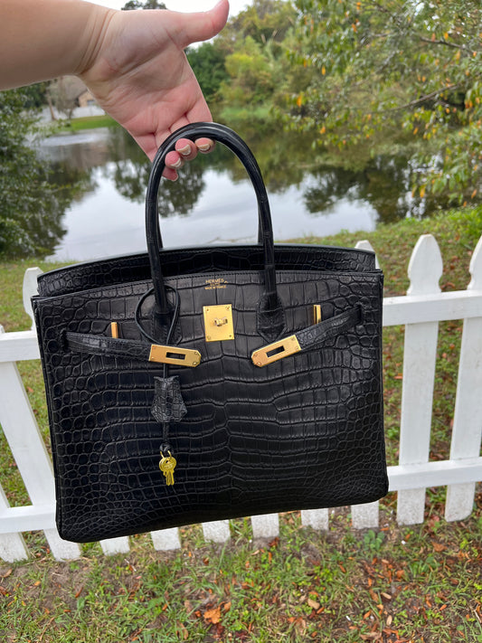 Hermes Black Matte Croc Birkin 35 GHW