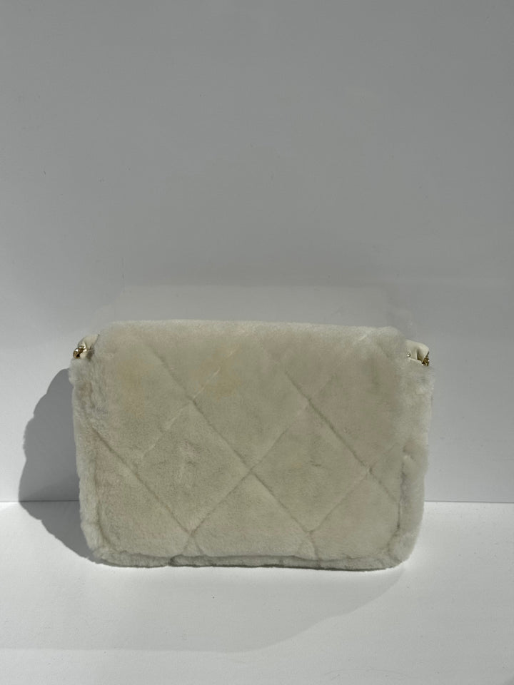 Chanel Shearling & Strass Flap Bag White Shearling with Gold Hardware 2020