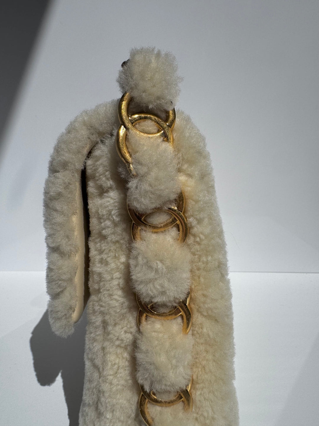 Chanel Ecru Shearling Lambskin Medium CC Chains Flap Bag