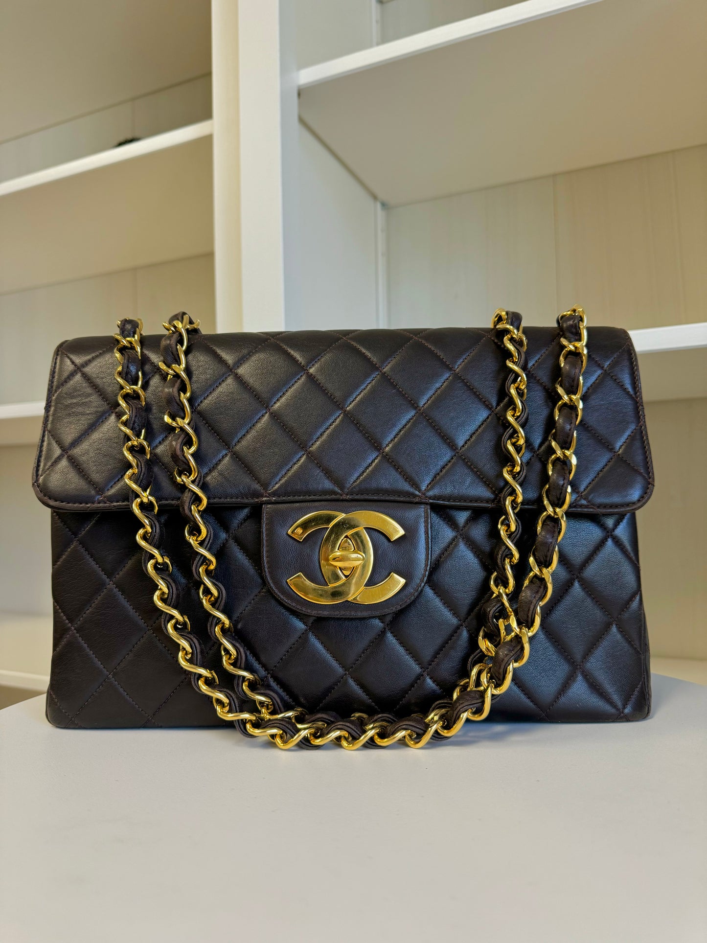 Chanel Chocolate Brown Vintage Lambskin Jumbo Flap Bag