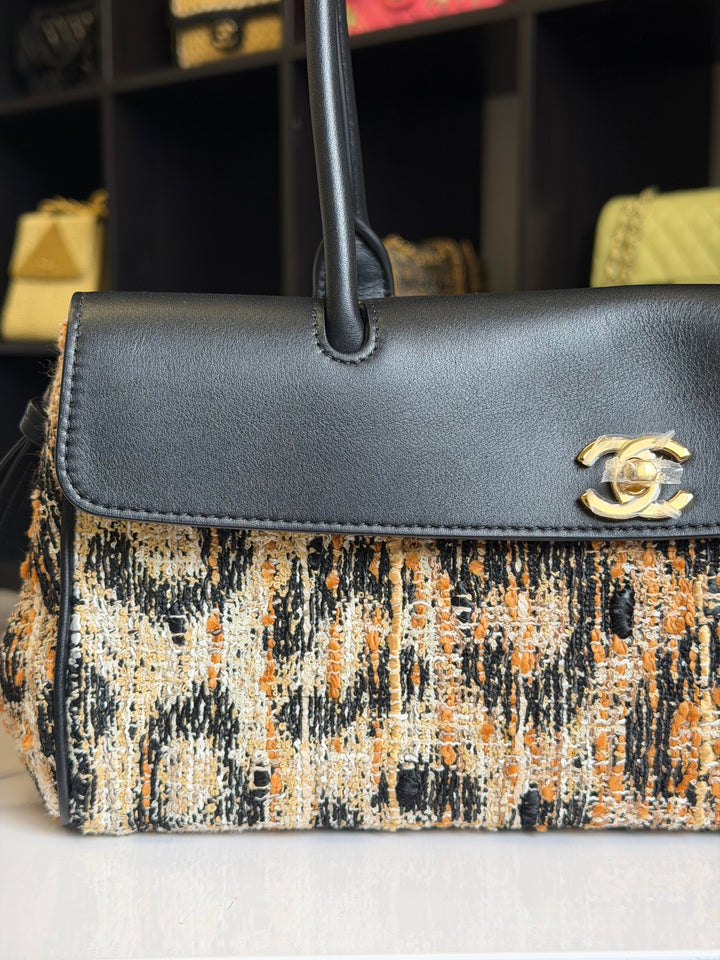 Chanel Small Shopping Bag Brown Black & White Leopard Tweed & Calfskin Gold Tone Hardware 2026