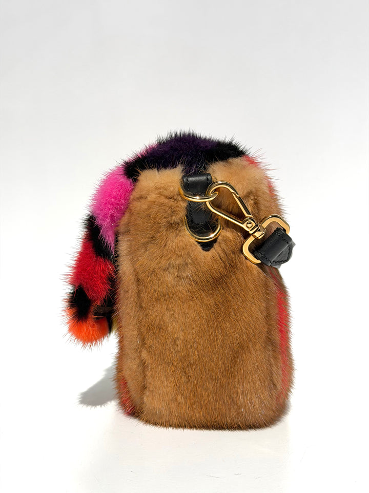 Fendi Baguette Visone Intarsio Arcobaleno Multicolor Mink Fur Gold Hardware 2022