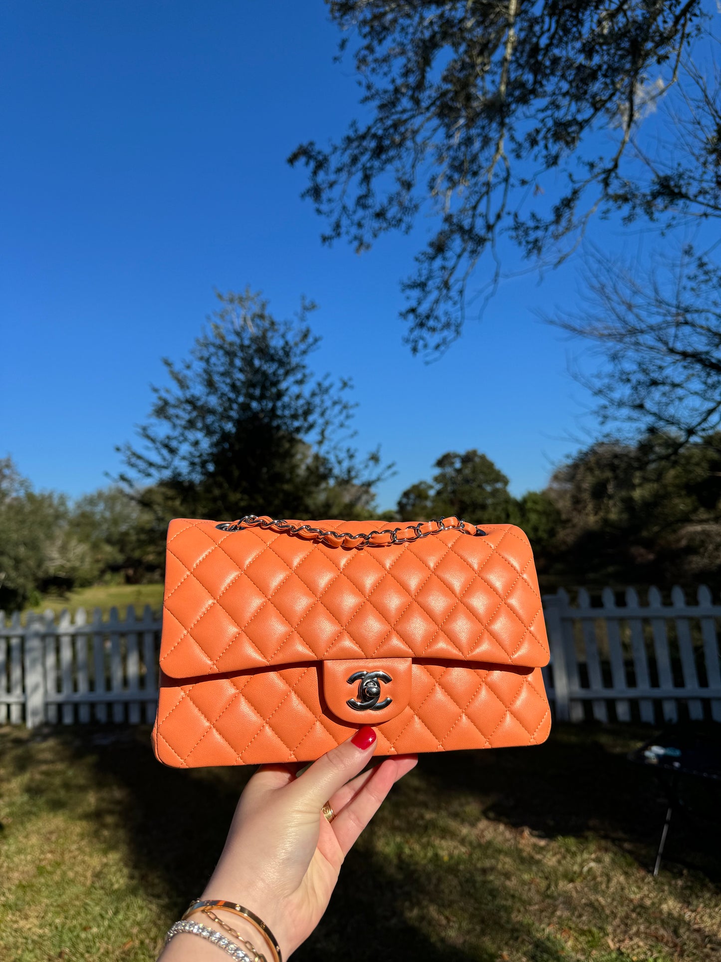 Chanel 21S Orange Neon Lambskin Medium Flap Bag