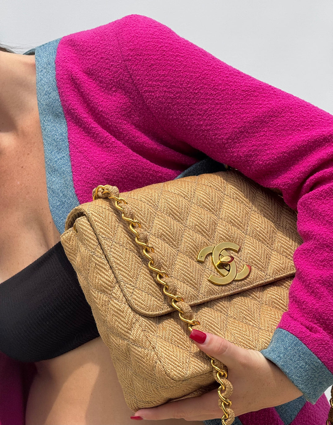 Chanel 24K Vintage Raffia Large Flap