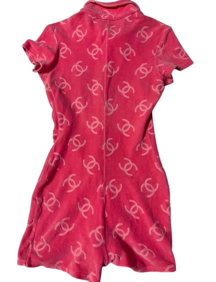Chanel 1996 ICONIC Pink Velour CC Romper