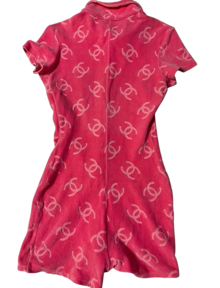 Chanel 1996 ICONIC Pink Velour CC Romper
