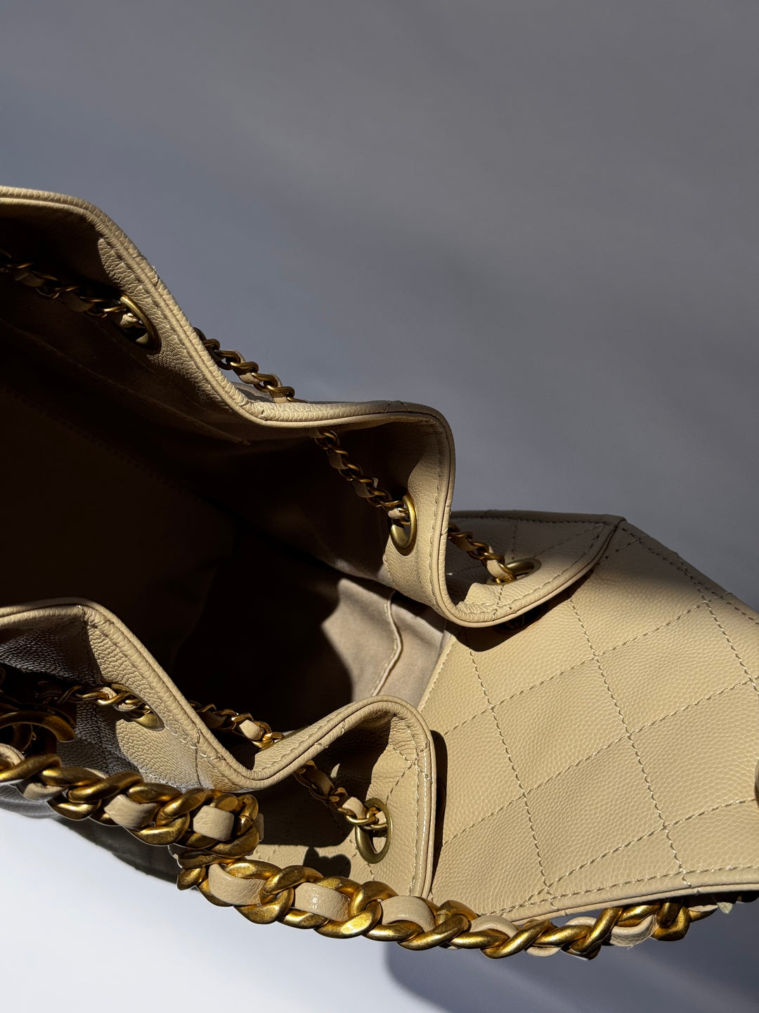 Chanel 25 Beige Small Caviar Hobo Bag