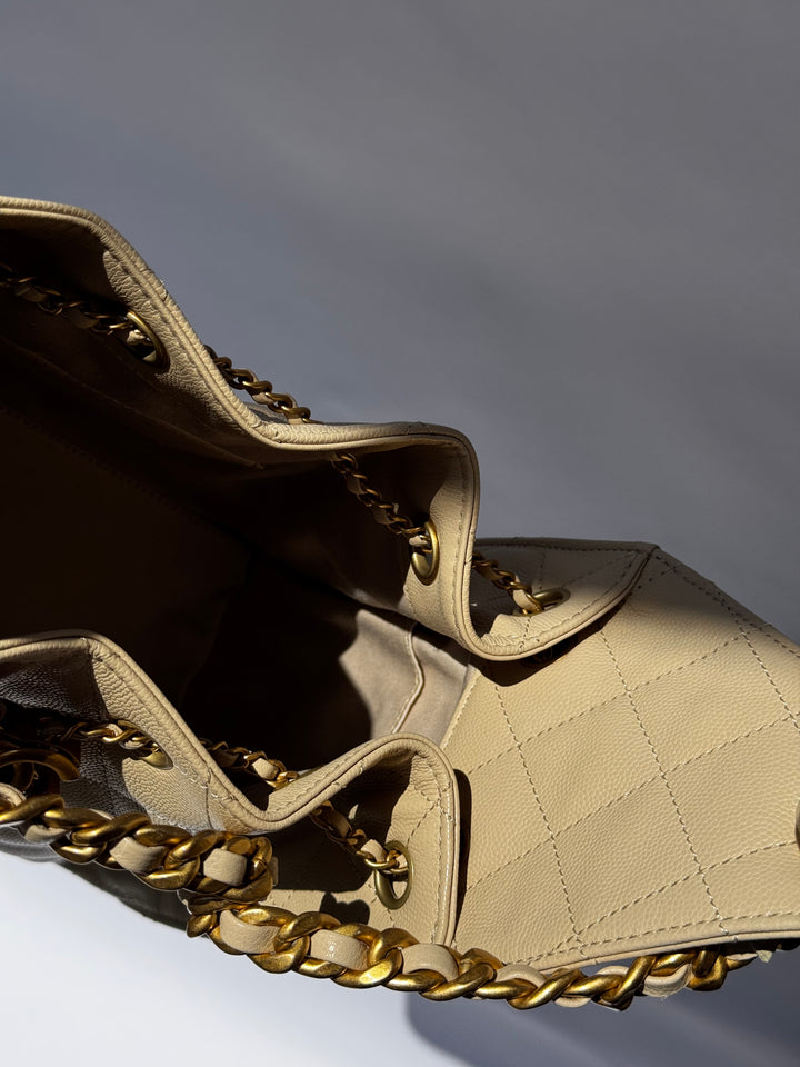 Chanel 25 Beige Small Caviar Hobo Bag
