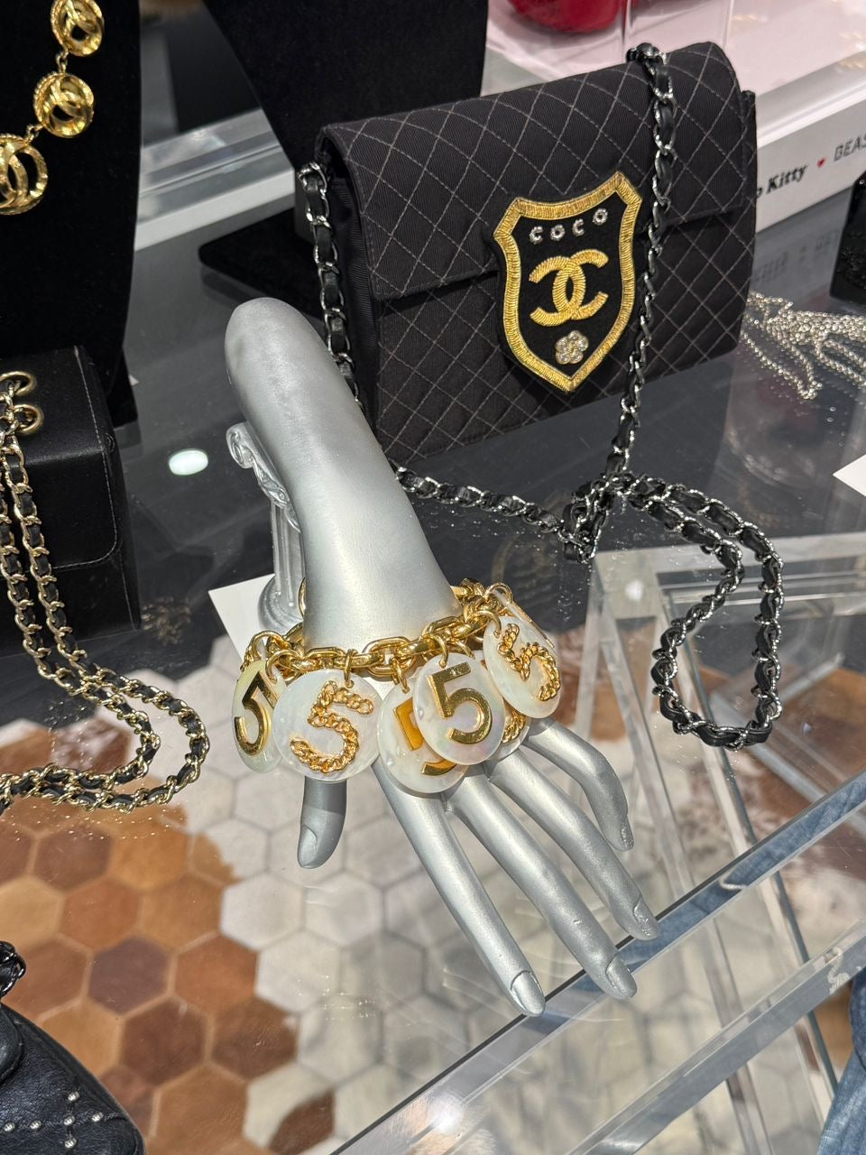 Chanel Vintage Mother of Pearl N°5 Charm Bracelet