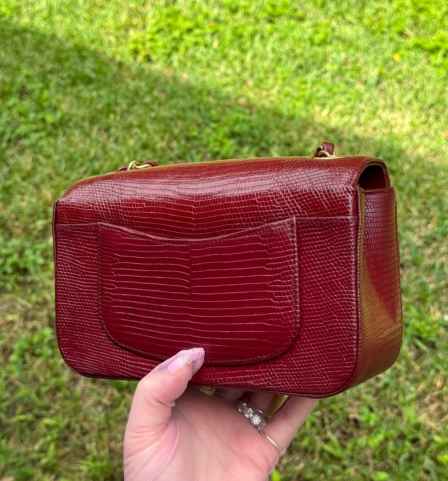 Chanel Burgundy Lizard Mini Rectangular Flap Bag