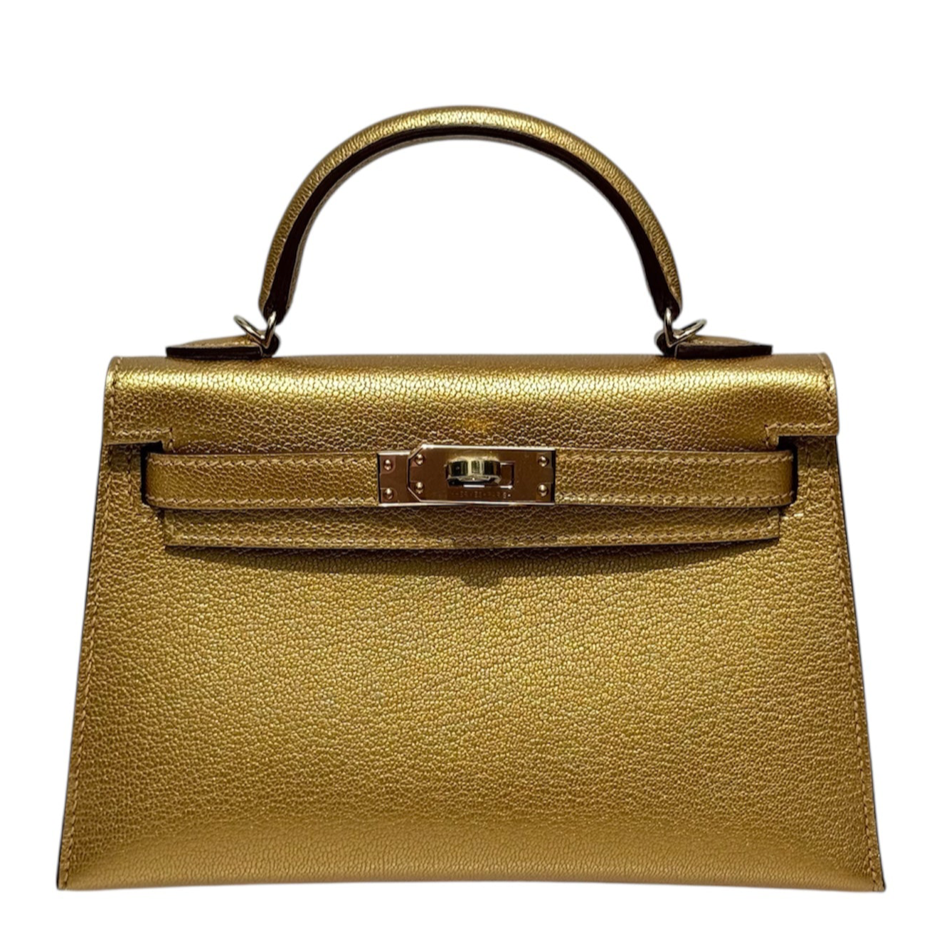 Hermes Mini Sellier Gold Metallic Chevre Dore Kelly 20
