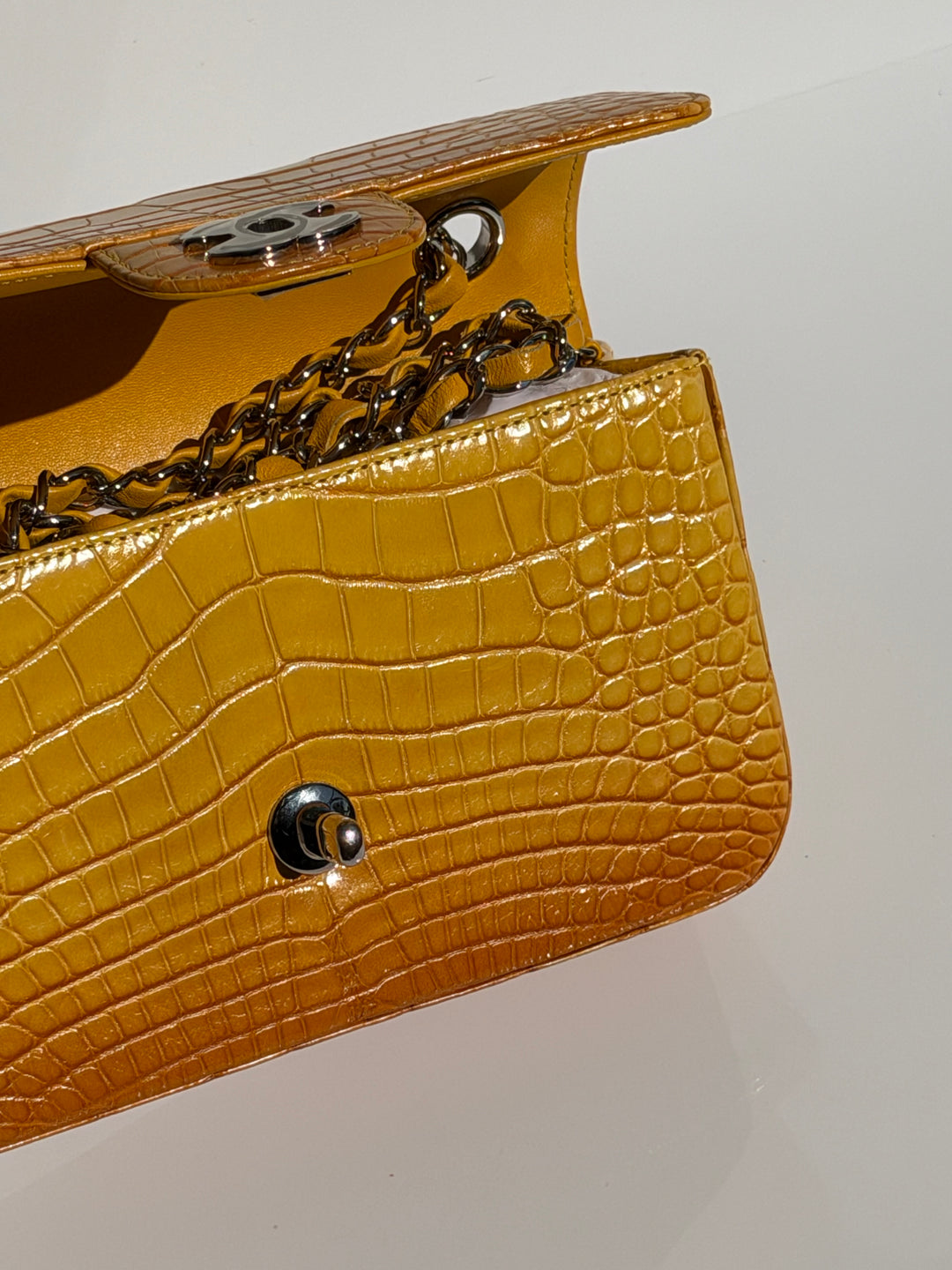 Chanel Mini Flap Orange & Yellow Ombre Alligator Silver Hardware 2014