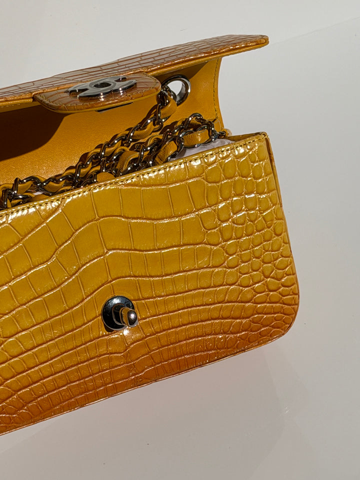 Chanel Mini Flap Orange & Yellow Ombre Alligator Silver Hardware 2014