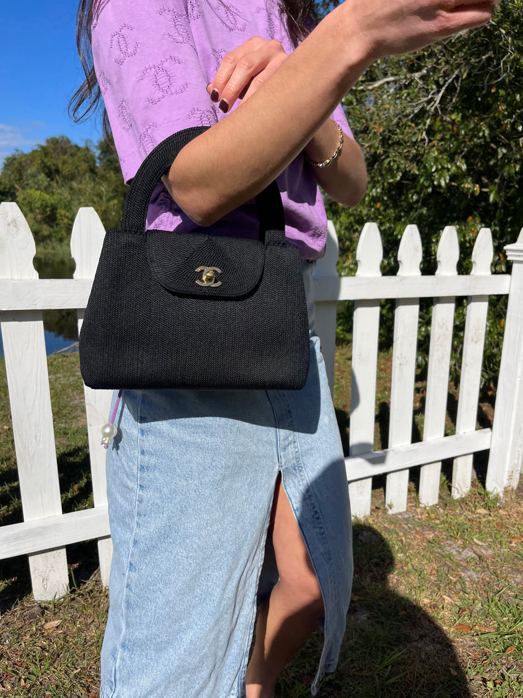 Chanel Vintage Medium Black Rope Kelly Top Handle