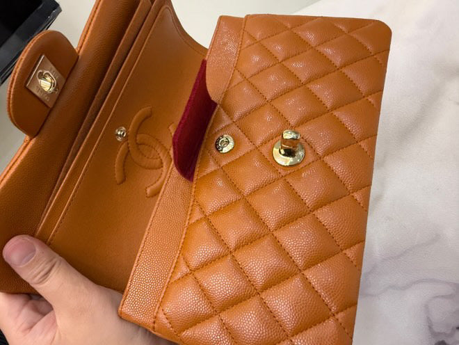 Chanel 21A Small Caramel Caviar Classic Flap Bag + LGHW