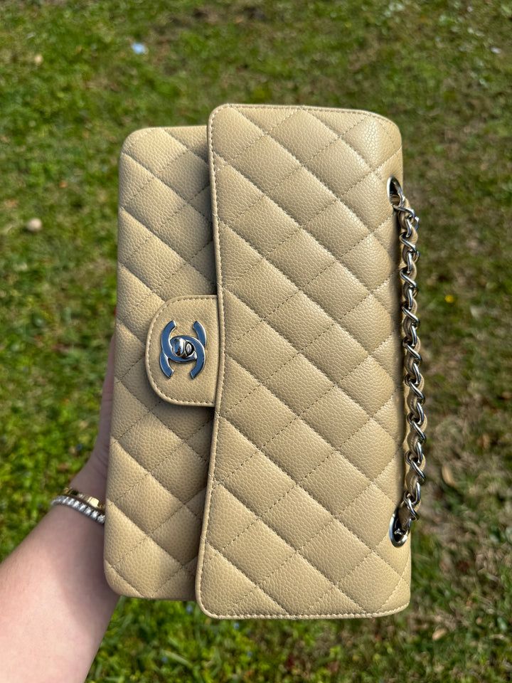 Chanel 2003 Beige Medium Caviar Classic Flap