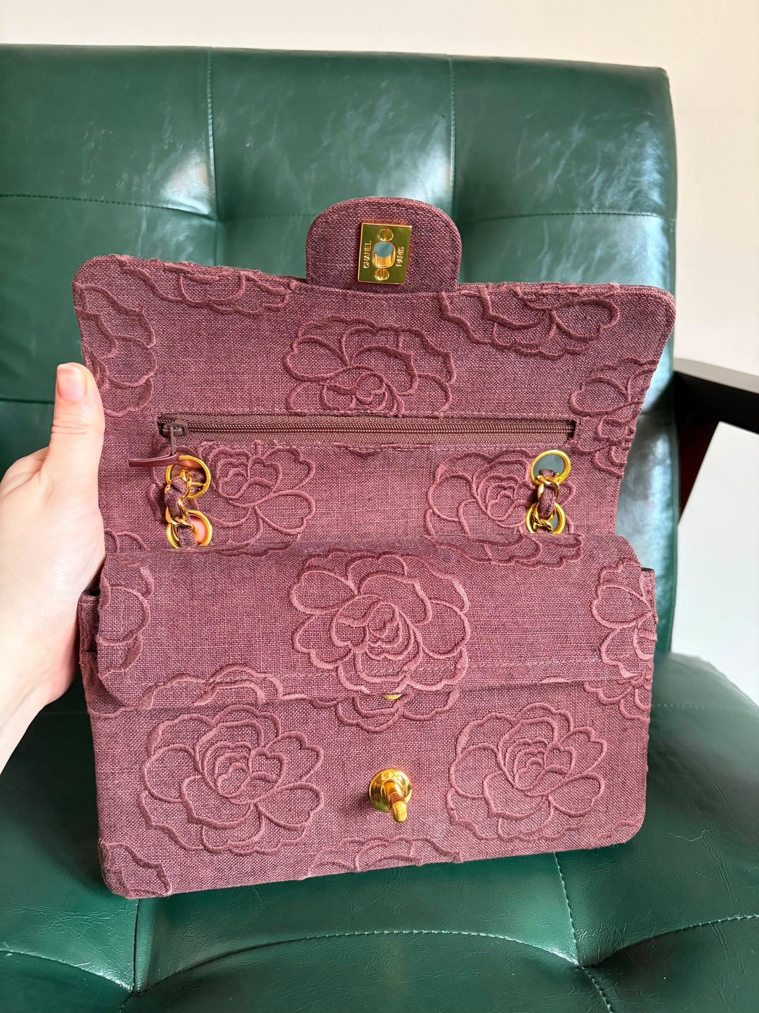 Chanel Classic Flap Small Camellia Burgundy 24K Gold Hardware 1997