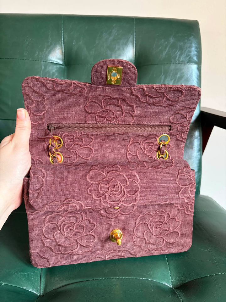 Chanel Classic Flap Small Camellia Burgundy 24K Gold Hardware 1997
