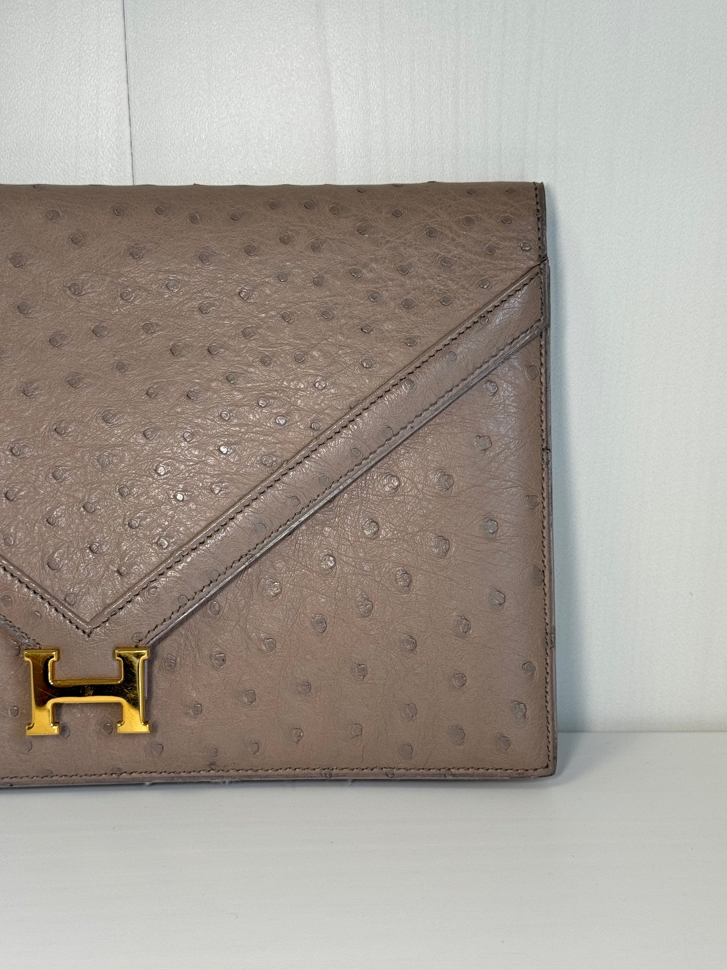 Hermes 1982 Ostrich Lydie 2 Ways Clutch Bag