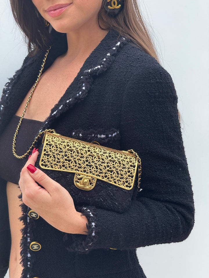 Chanel 2022 Limited Edition Tweed Mini Cage Minaudiere Crossbody