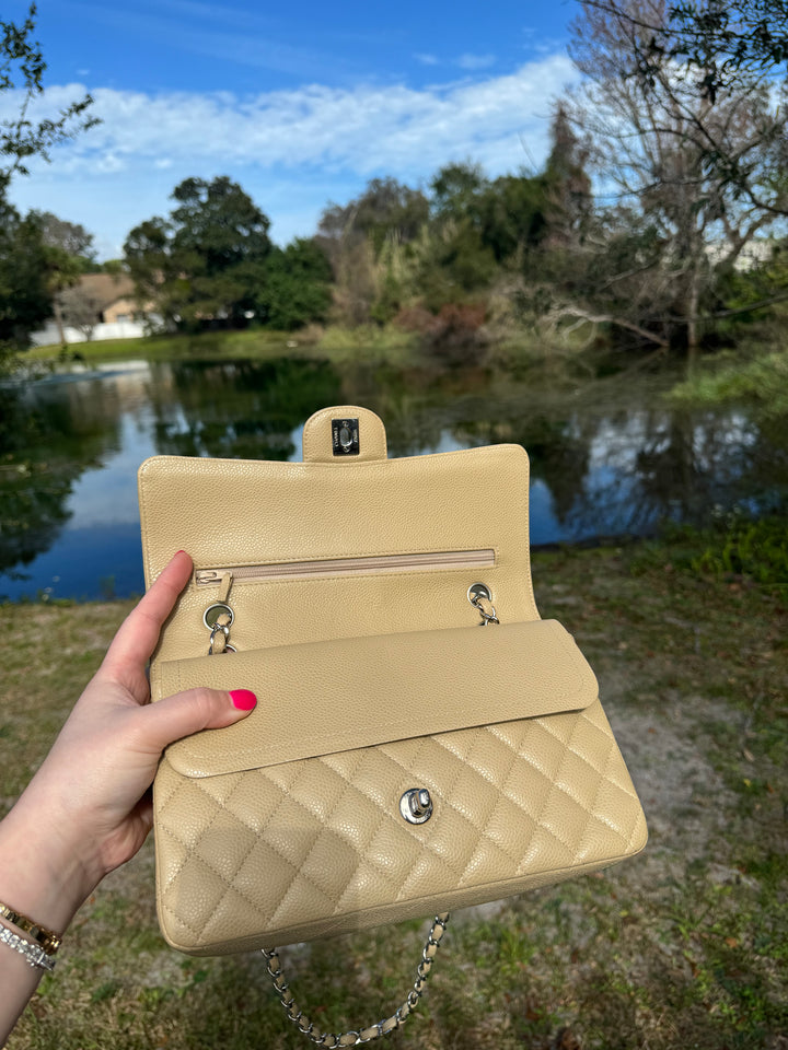 Chanel 2003 Beige Medium Caviar Classic Flap