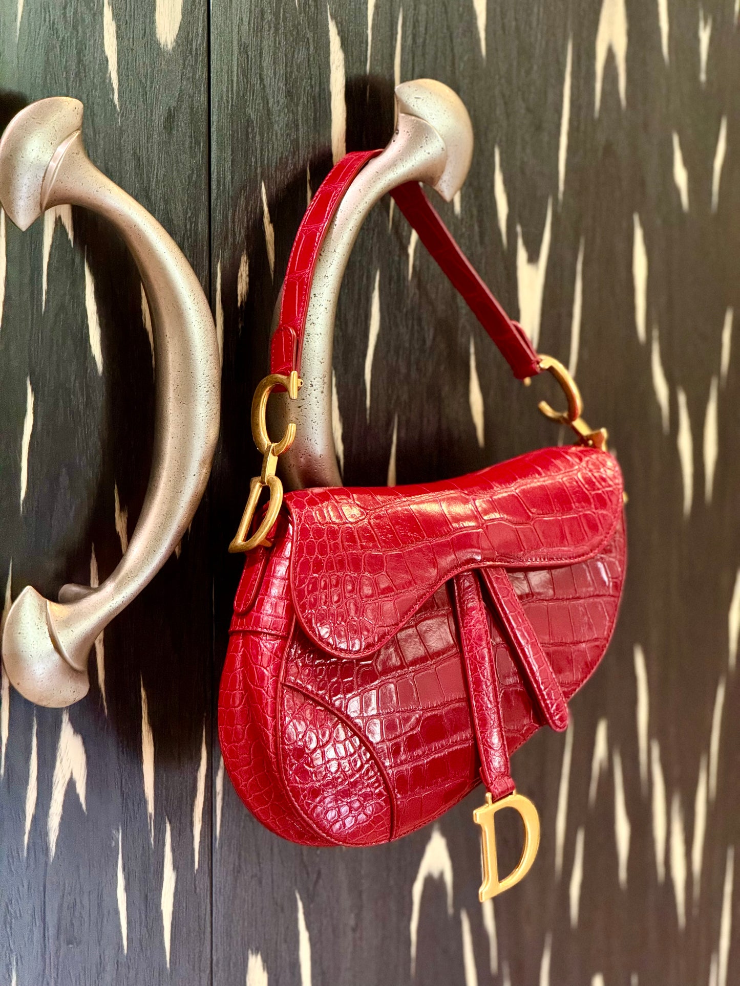 Christian Dior Medium Red Alligator Saddle