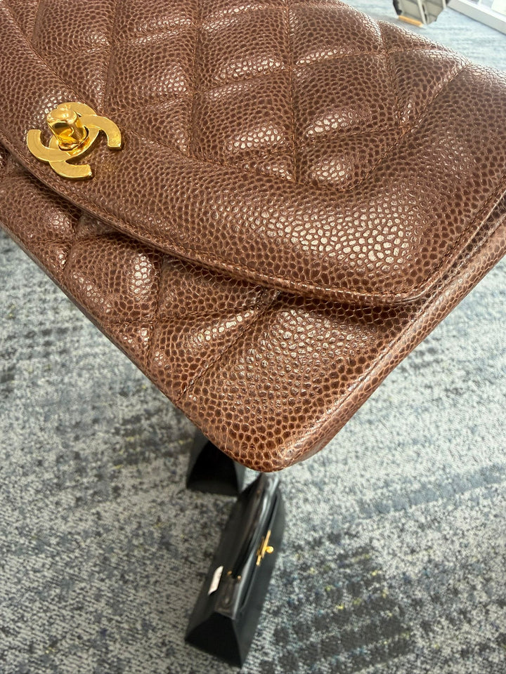 Chanel Small Diana Flap Bag Caviar Brown 24K Plated Gold Hardware 1994