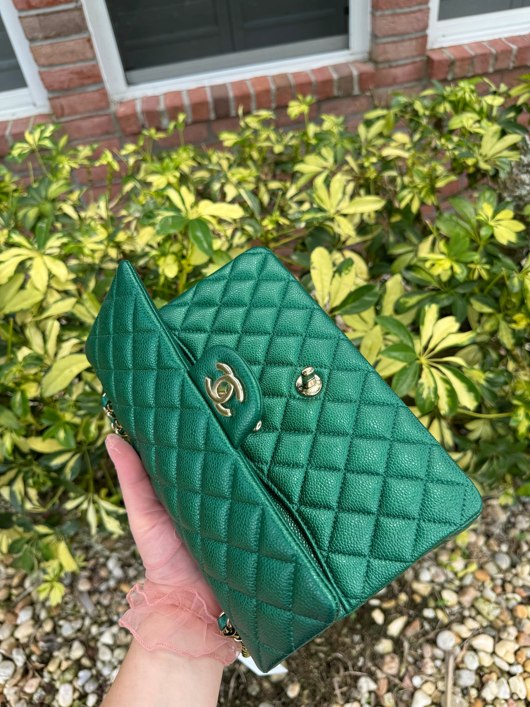 Chanel Classic Medium Double Flap Emerald Green Caviar Gold Hardware 2018