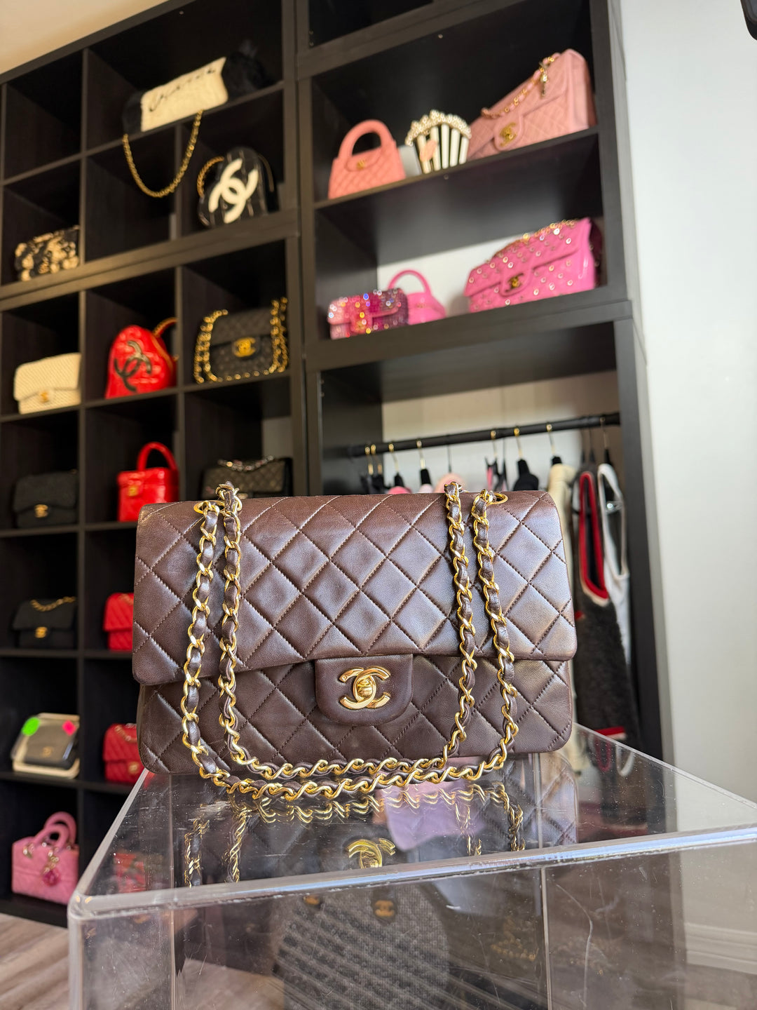 Chanel Medium Classic Flap Bag Lambskin Brown 24K Plated Gold Hardware 1994
