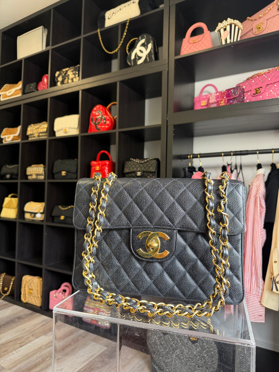 Chanel Classic Flap Jumbo Black Caviar 24K Gold Hardware 1994