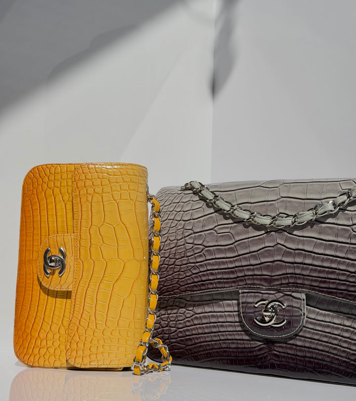 Chanel Mini Flap Orange & Yellow Ombre Alligator Silver Hardware 2014