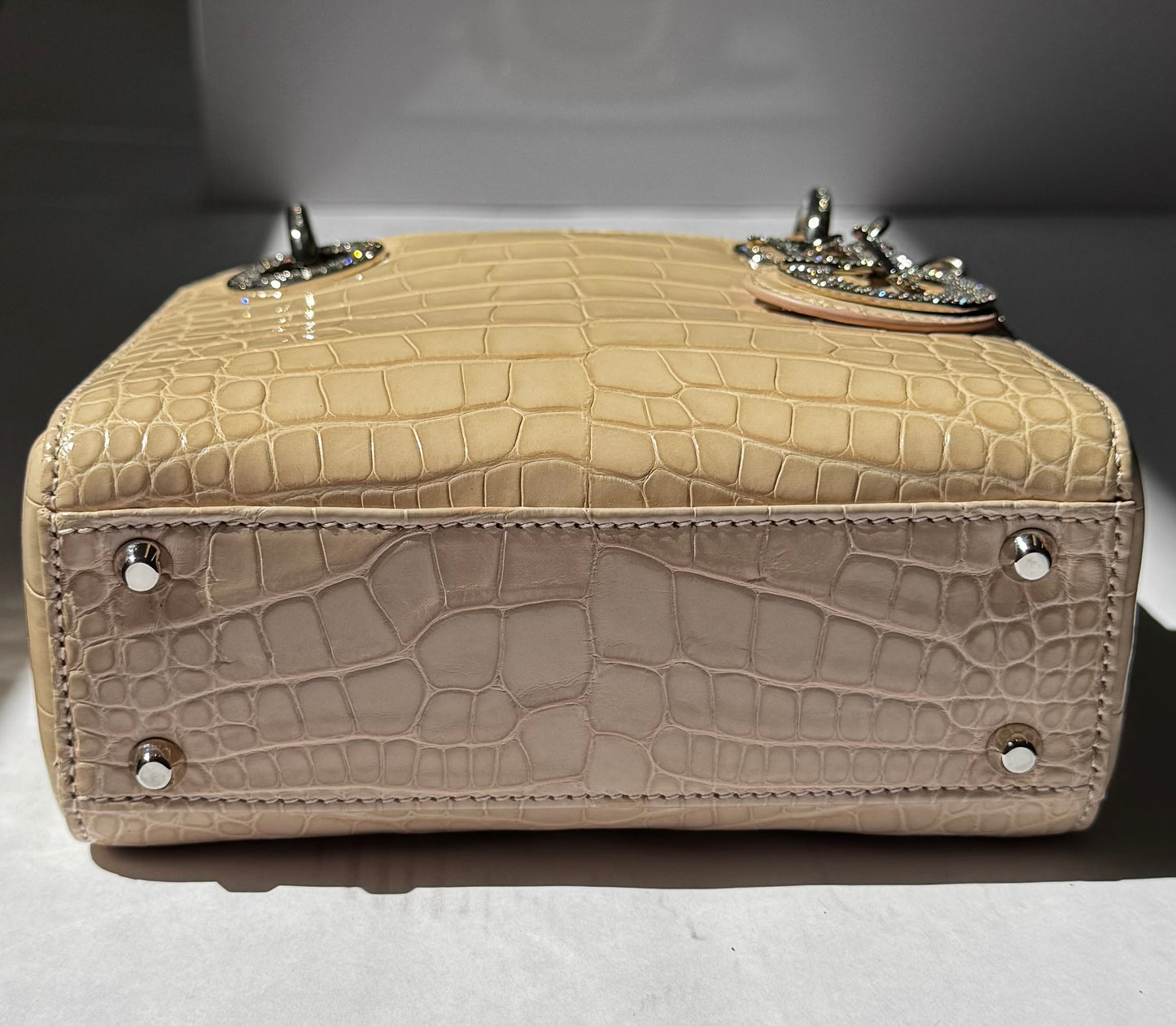 Lady Dior Ivory Crocodile Mini Top Handle