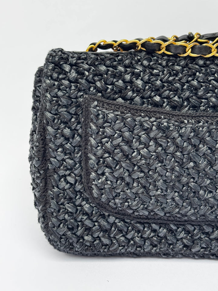 Chanel 18C Black Ancient Greece Raffia Crochet Flap Bag