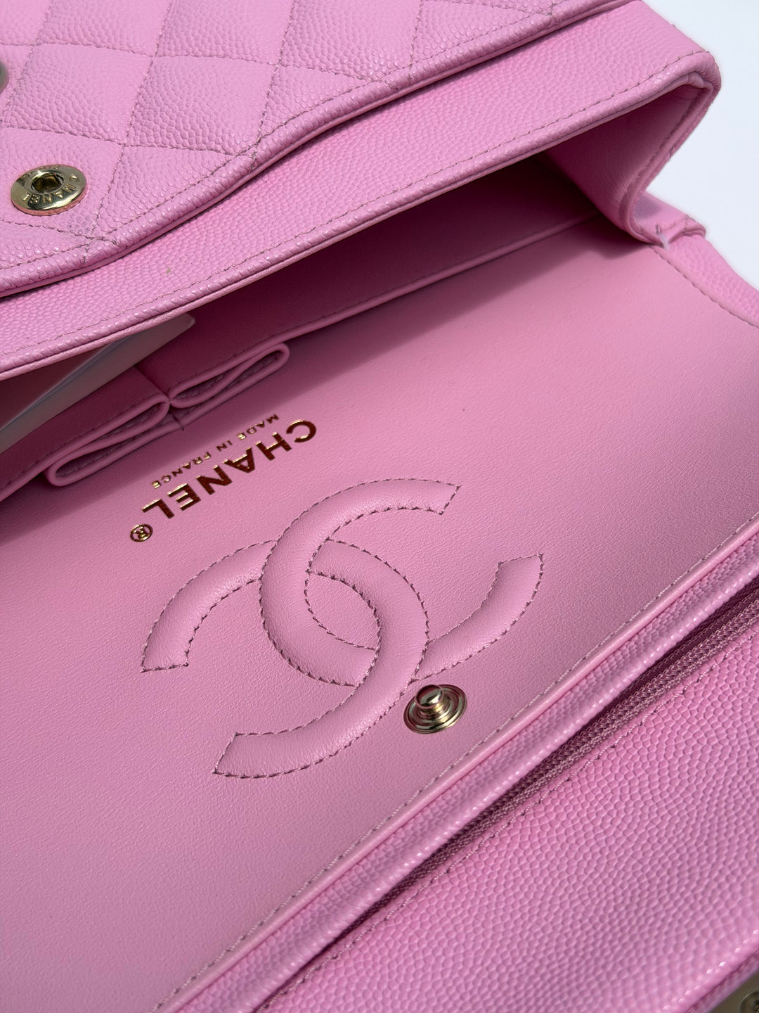 Chanel Small Classic Double Flap Caviar Pink Light Gold Hardware 2023