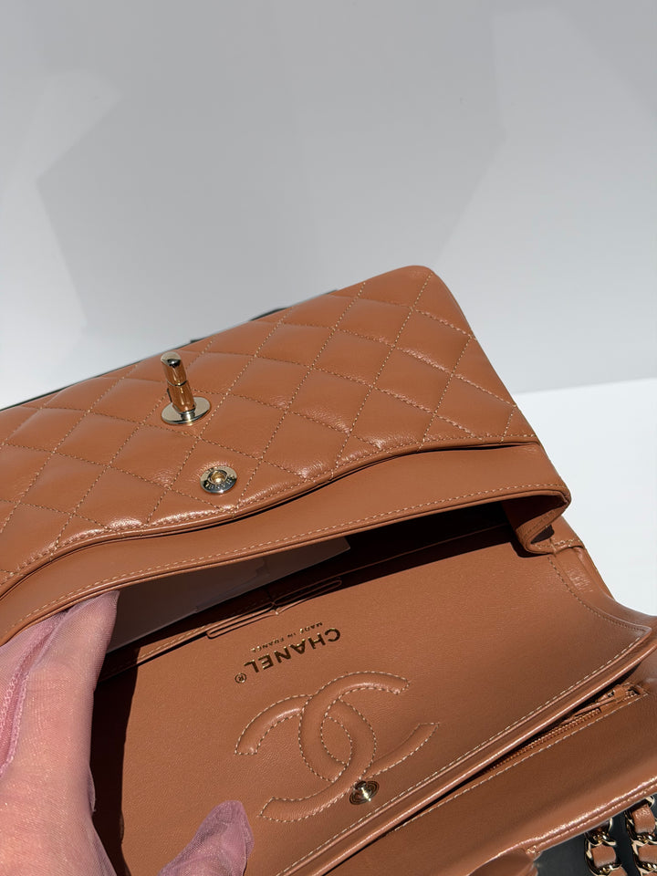 Chanel Small Classic Flap Bag Lambskin Caramel Light Gold Hardware 2022