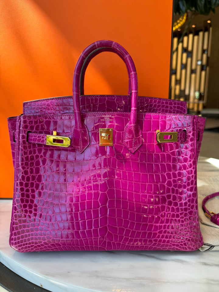 Hermes 2021 Rose Scheherazade Shiny Niloticus Crocodile Birkin 25