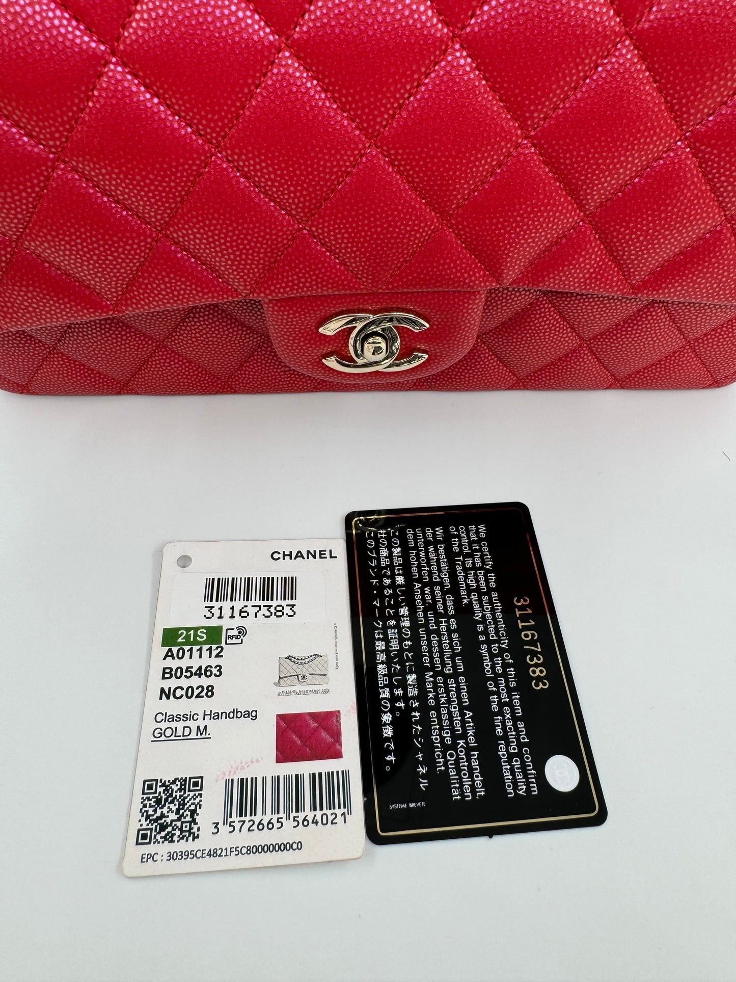 Chanel 21S Red Iridescent Medium Caviar Flap Bag