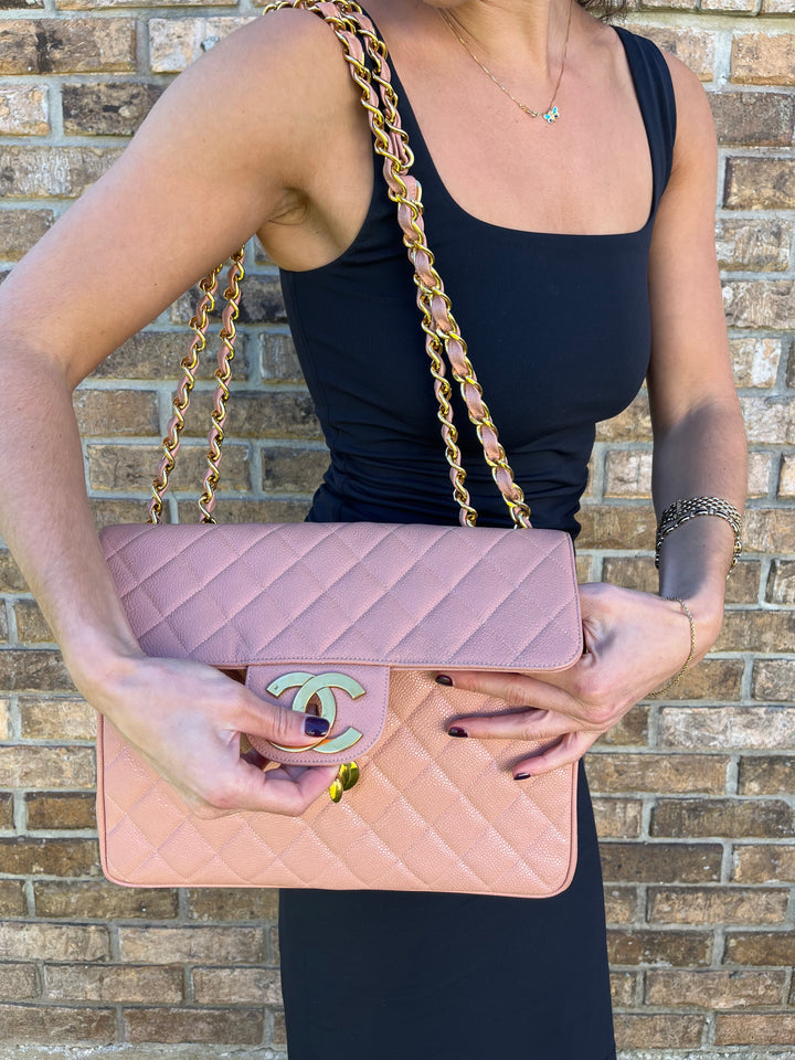 Chanel RARE Vintage Sakura Pink Caviar Jumbo